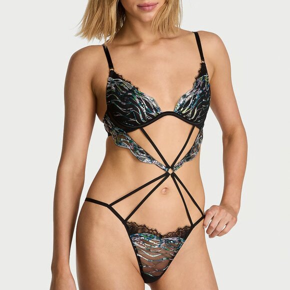 NWT Victoria's Secret Siren Shimmer Embroidery Strappy Teddy - Picture 1 of 15